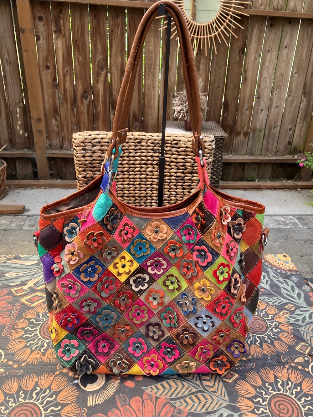 AmeriLeather Winstel Tote Satchel with 3D Flower Appliqués